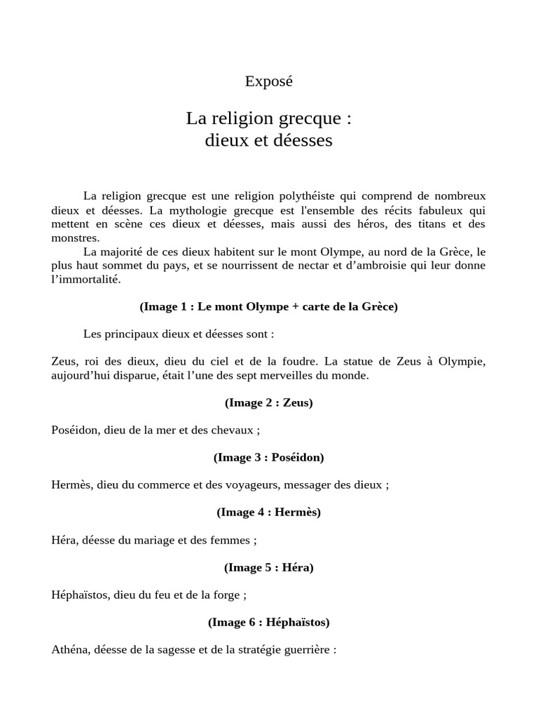 Dieux et déesses de la mythologie grecque | PDF | Athéna | Zeus