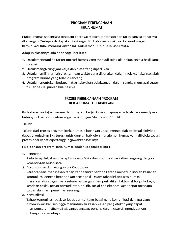 Perencanaan Kerja Humas yang Efektif | PDF