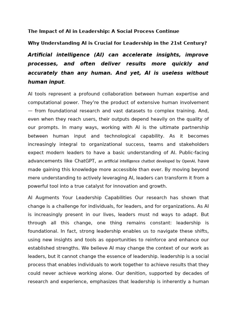 The Impact of AI in Leadership | PDF | Artificial Intelligence ...