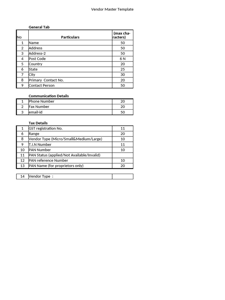 Vendor Master Data Template Guide | PDF