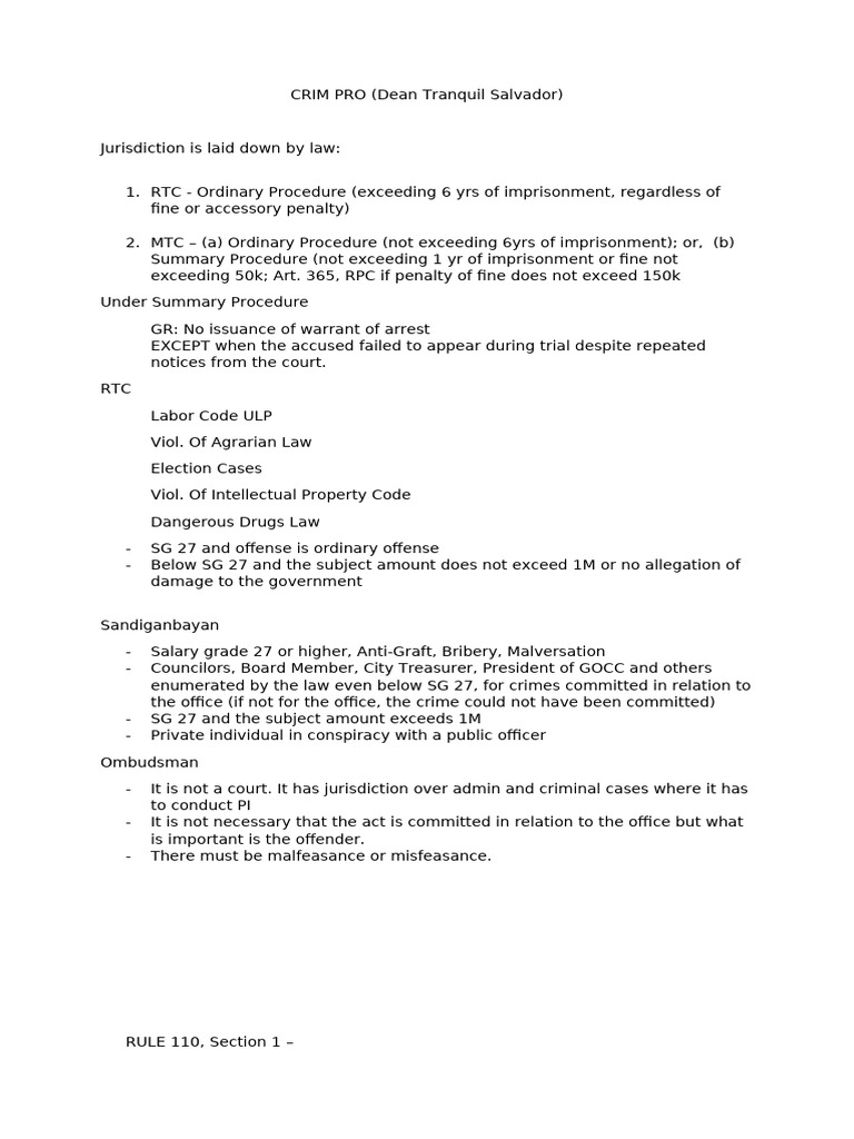 Criminal Procedure Overview by Tranquil Salvador | PDF | Prosecutor ...