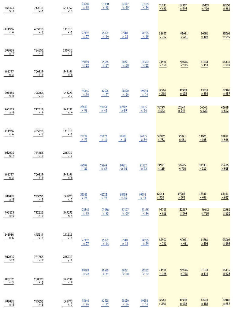 FICHA DE MULTIPLIC. 1,2, Y 3 CIFRAS | PDF