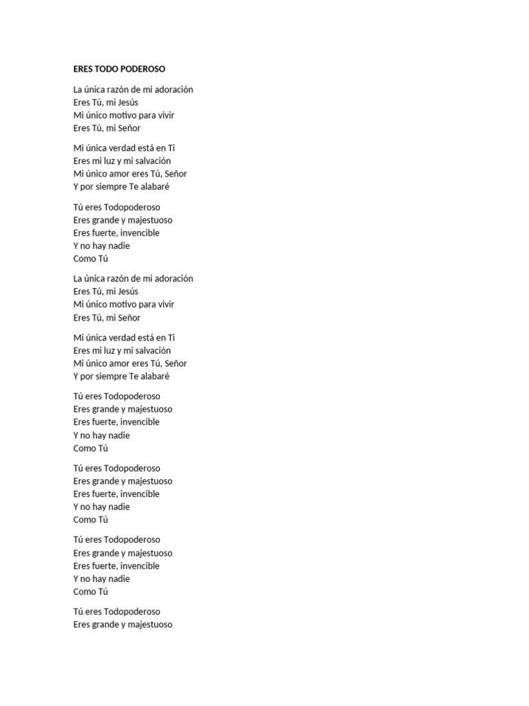 Eres Todo Poderoso: Letra y Adoración | PDF