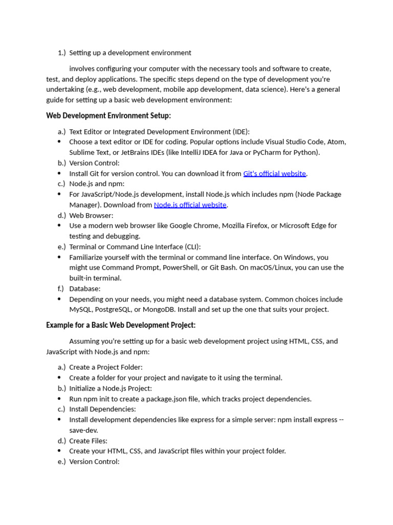 Web Development Environment Setup Guide | PDF | Integrated Development ...