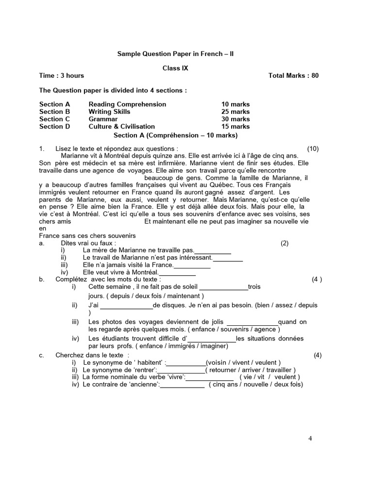 French Sample paper 1 | PDF