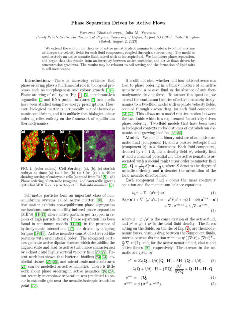 Active Flow-Induced Phase Separation | PDF | Viscosity | Force