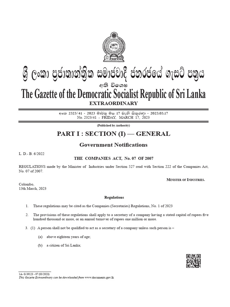 Companies (Secretaries) Regulations 2023 | PDF | Accountant | Sole ...