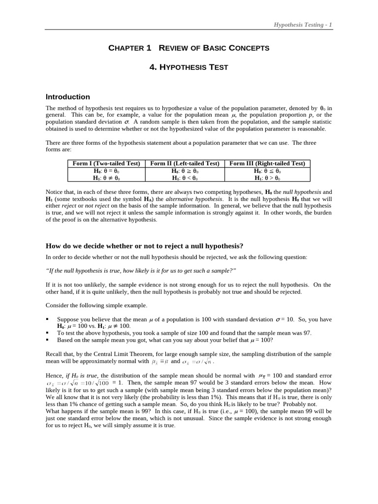 Understanding Hypothesis Testing Basics | PDF | P Value | Type I And ...