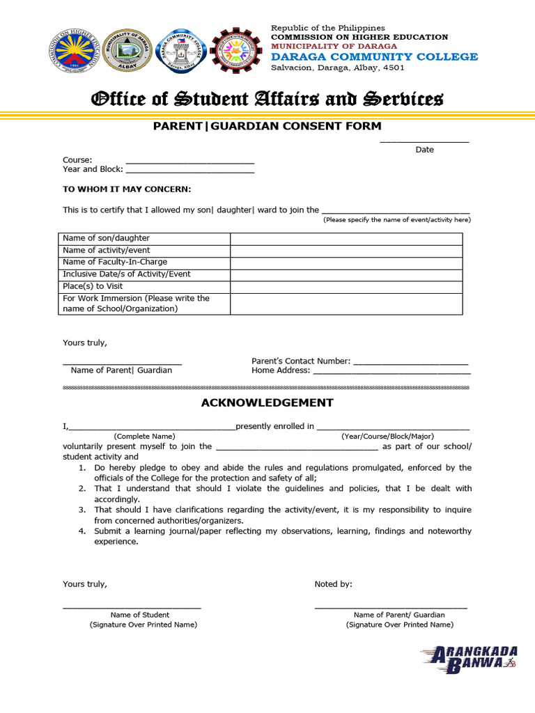 Parent/Guardian Consent Form | PDF | Justice | Crime & Violence