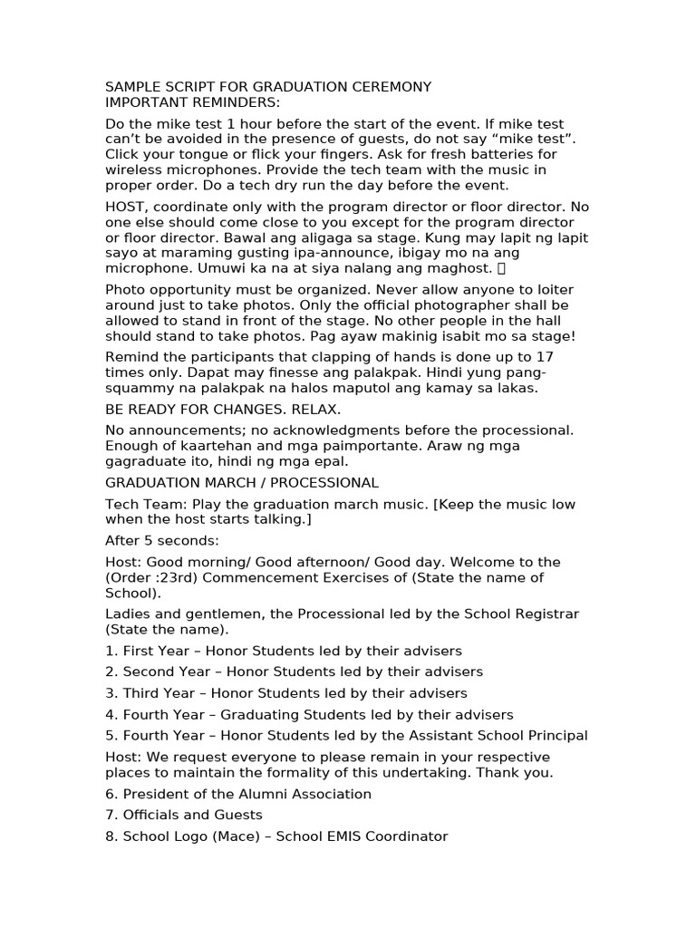 Graduation Ceremony Script Guide | PDF