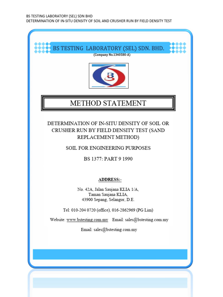 In-Situ Density Testing Method Statement | PDF