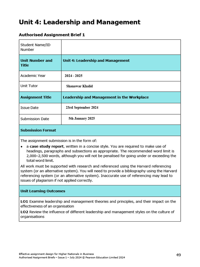 Leadership and Management Assignment Brief | PDF | Leadership | Motivation