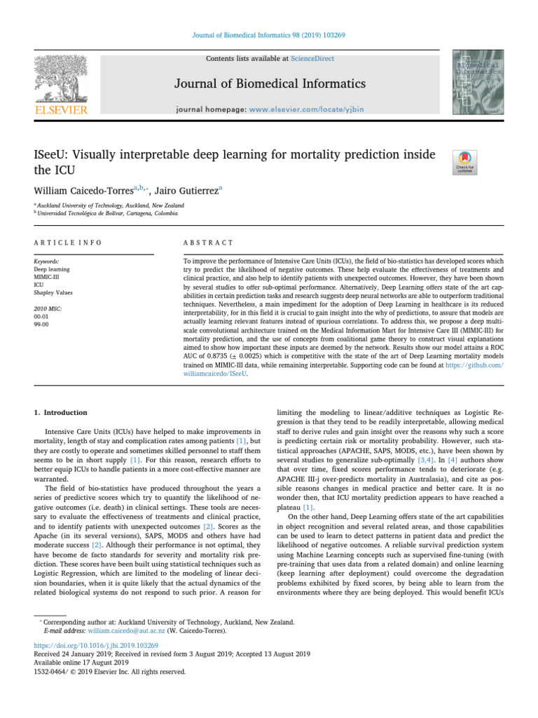 Deep Learning for ICU Mortality Prediction | PDF | Deep Learning ...