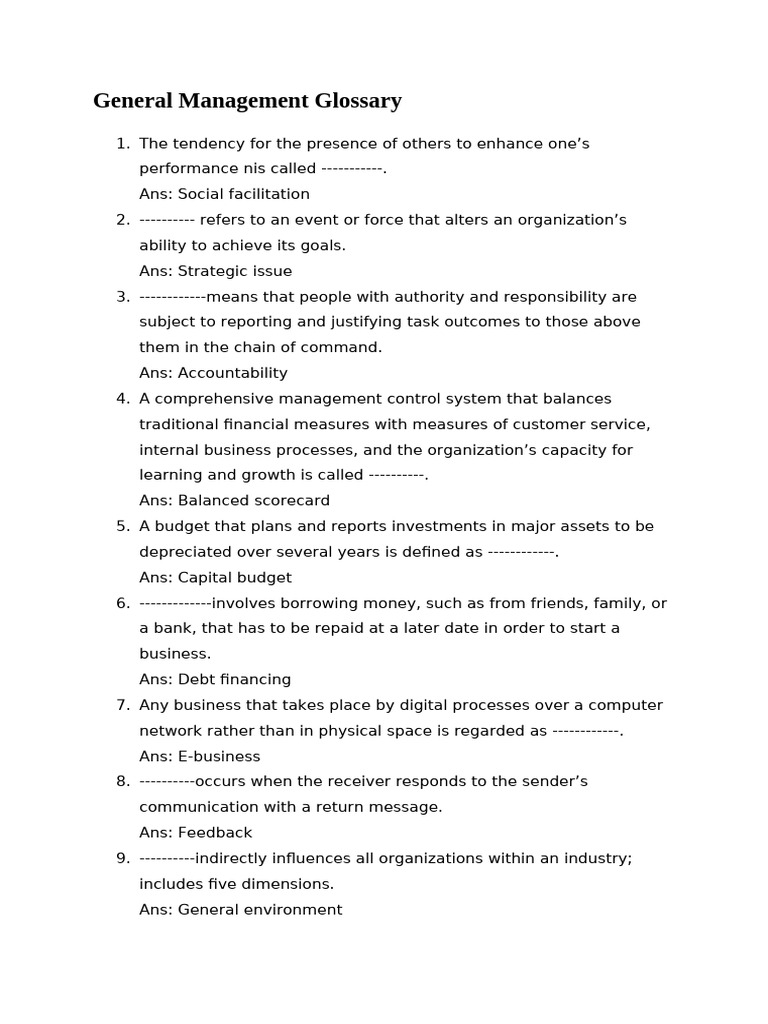 General Management Terms Explained | PDF | Leadership | Motivation