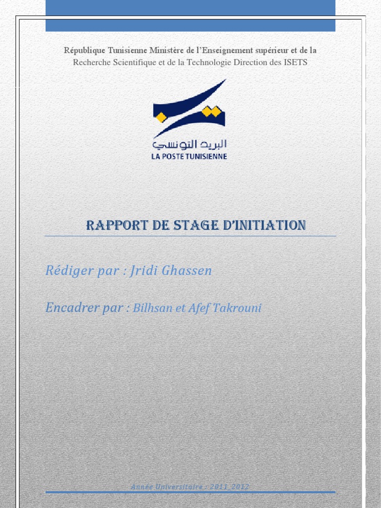 Rapport Su Stage de La Poste Tunisienne  Système postal  Business