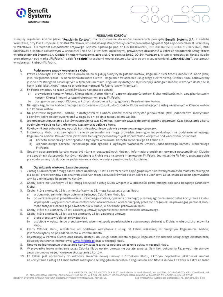 FiF Regulamin Kortów Z Załącznikami (Od 28 Grudnia 2023) | PDF