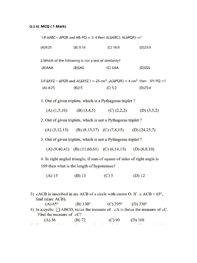 Class 10 Geometry Paper Term - 1 | PDF