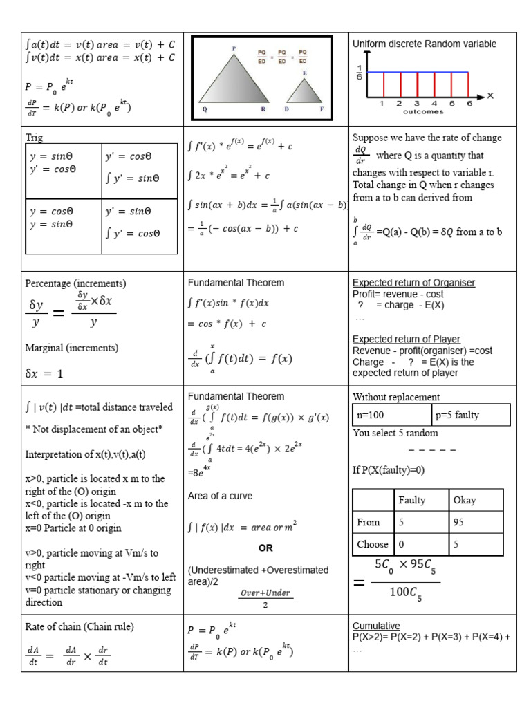2024 Methods Formula Sheet | PDF | Probability | Mathematics