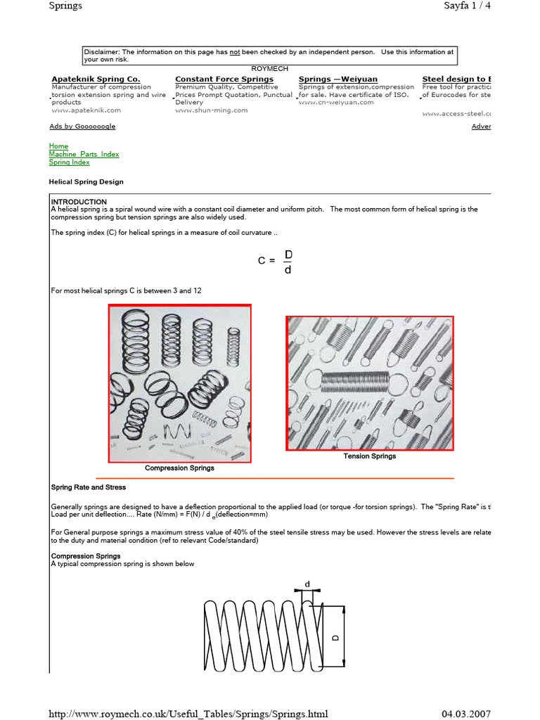 Helical Spring Design and Calculations | PDF | Stress (Mechanics ...