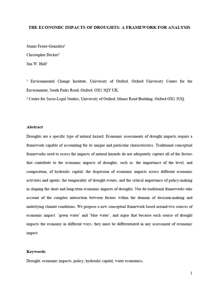 Economic Framework for Drought Impacts | PDF