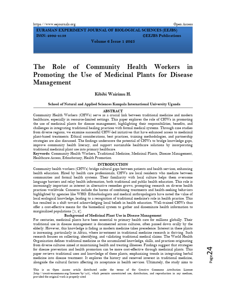 The Role of Community Health Workers in Promoting The Use of Medicinal ...