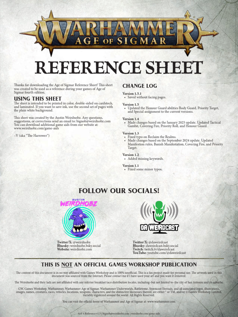 AoS 4th Reference Sheet | PDF | Battles | Regiment