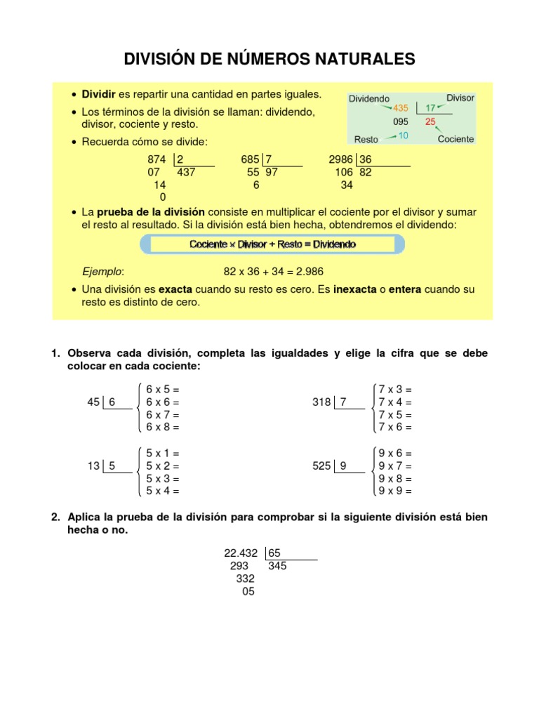 Division de Numeros Naturales División (Matemáticas