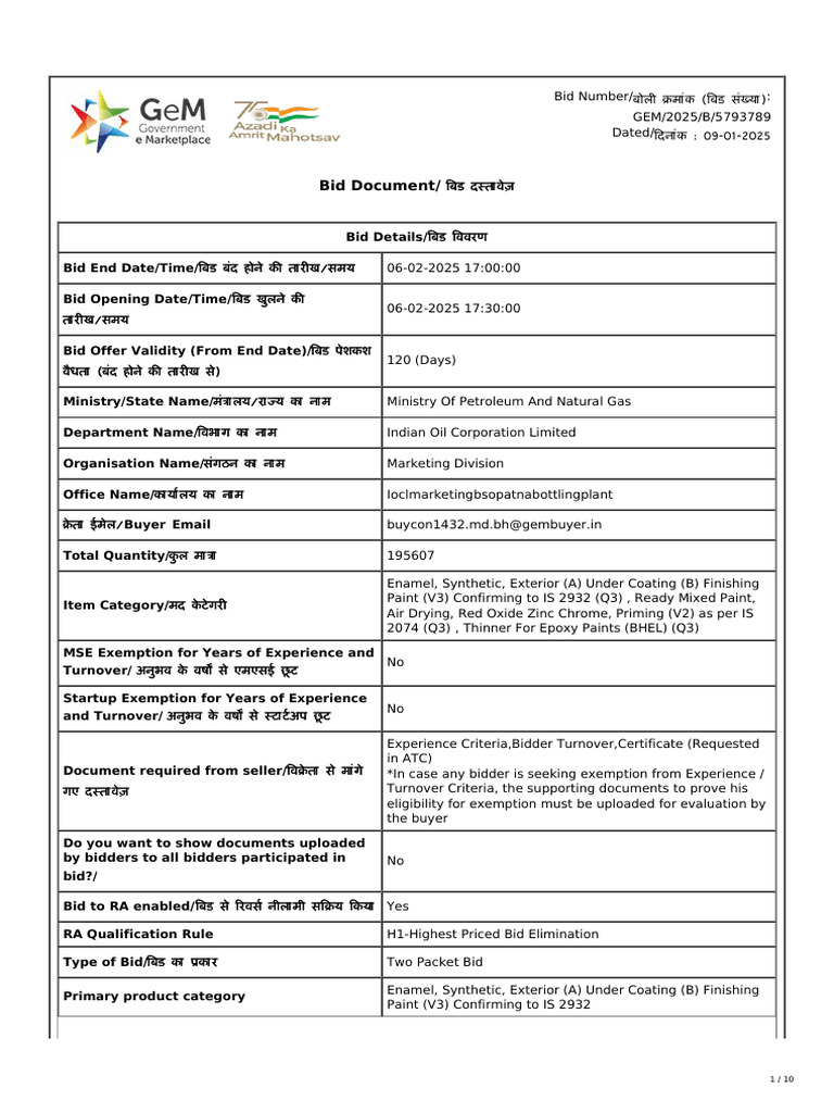 Bid for Synthetic Enamel Paint Supply | PDF | Paint
