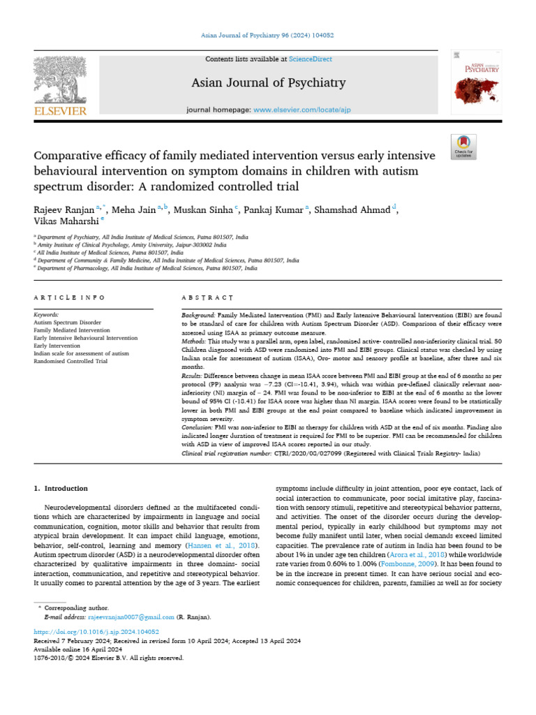 Efficacy of Family vs. Behavioral Interventions for Autism | PDF ...