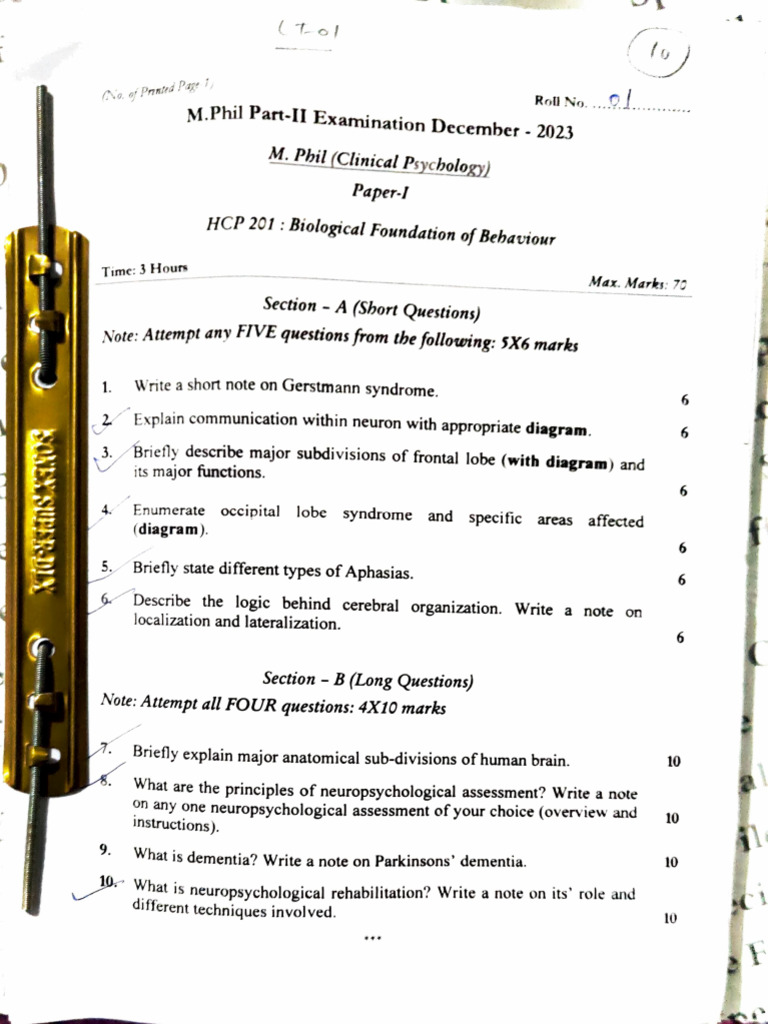 M.Phil Clinical Psychology Exam Papers 2023 | PDF | Clinical Psychology ...