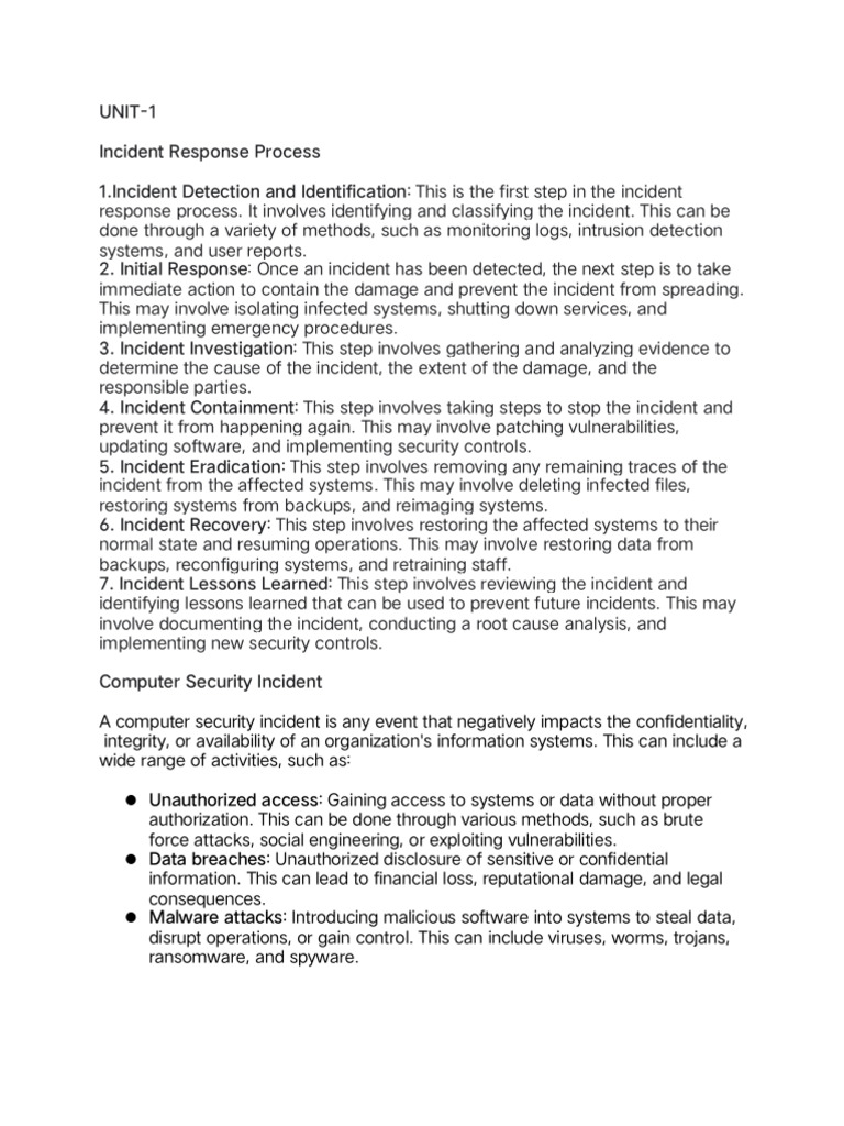 UNIT-1 Incident Response Process 1.incident Detection and ...