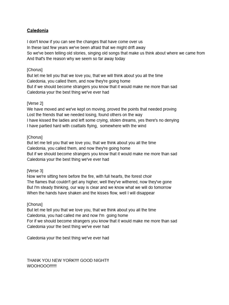 Caledonia Lyrics and Meaning | PDF