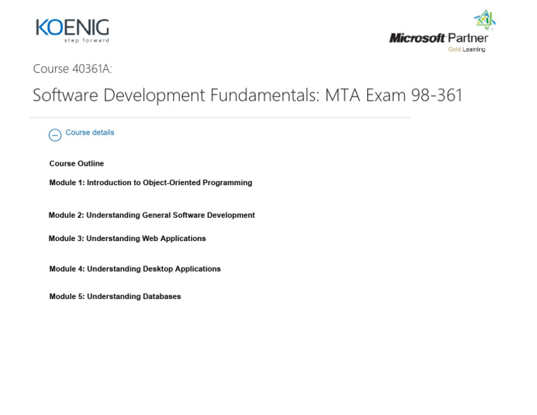 Software Development Fundamentals: MTA Exam 98-361: Course 40361A | PDF