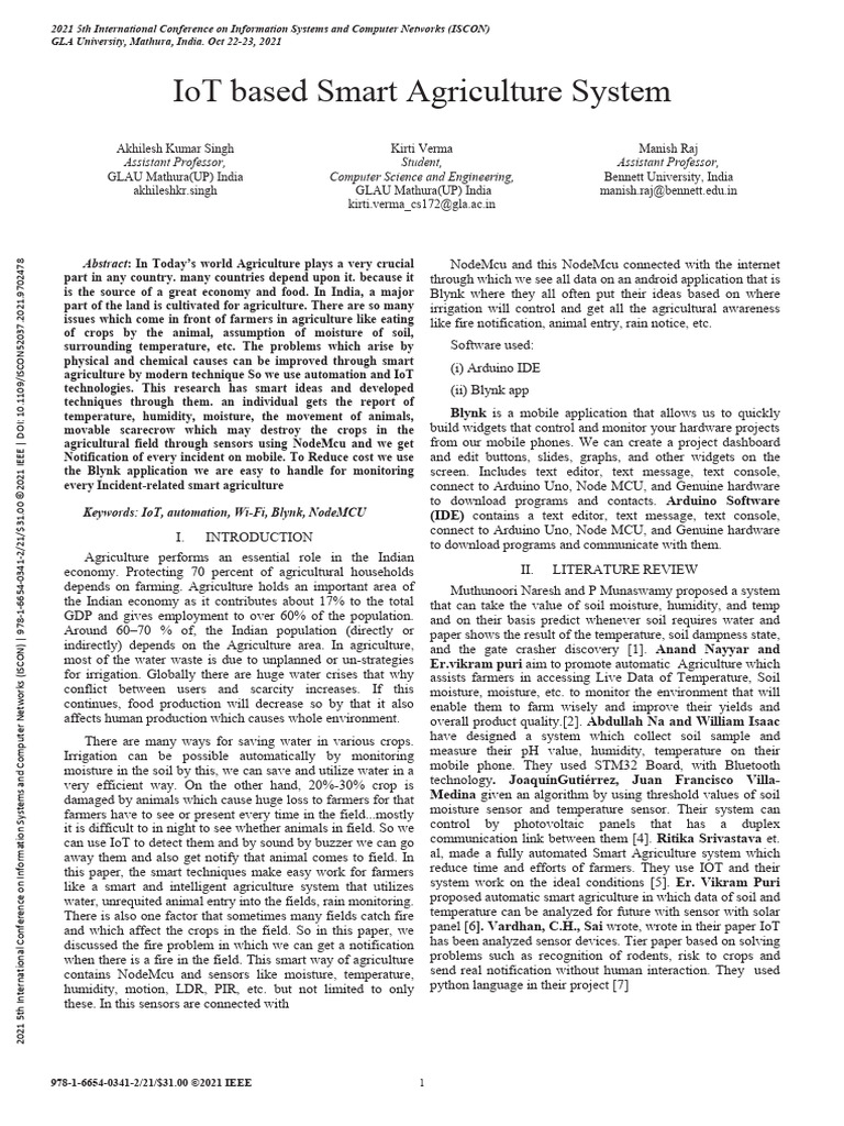 IoT Based Smart Agriculture System | PDF | Internet Of Things | Sensor - Wireless Networking For Iot Devices In Smart Agriculture