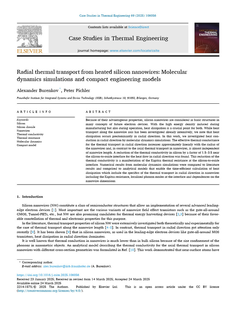 Radial Thermal Transport in Silicon Nanowires | PDF | Nanowire ...