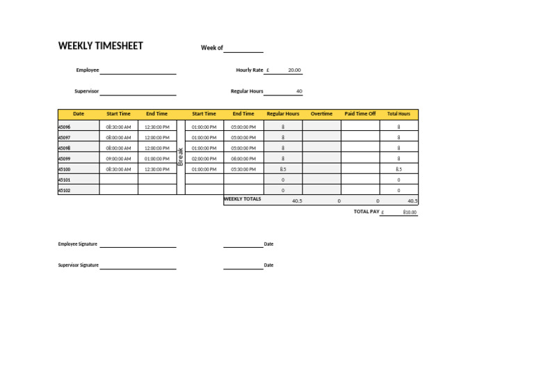 Weekly Employee Timesheet Template | PDF