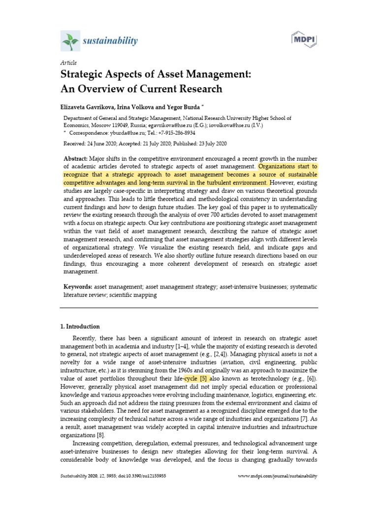 Strategic Aspects of Asset Management An Overview | PDF | Strategic ...
