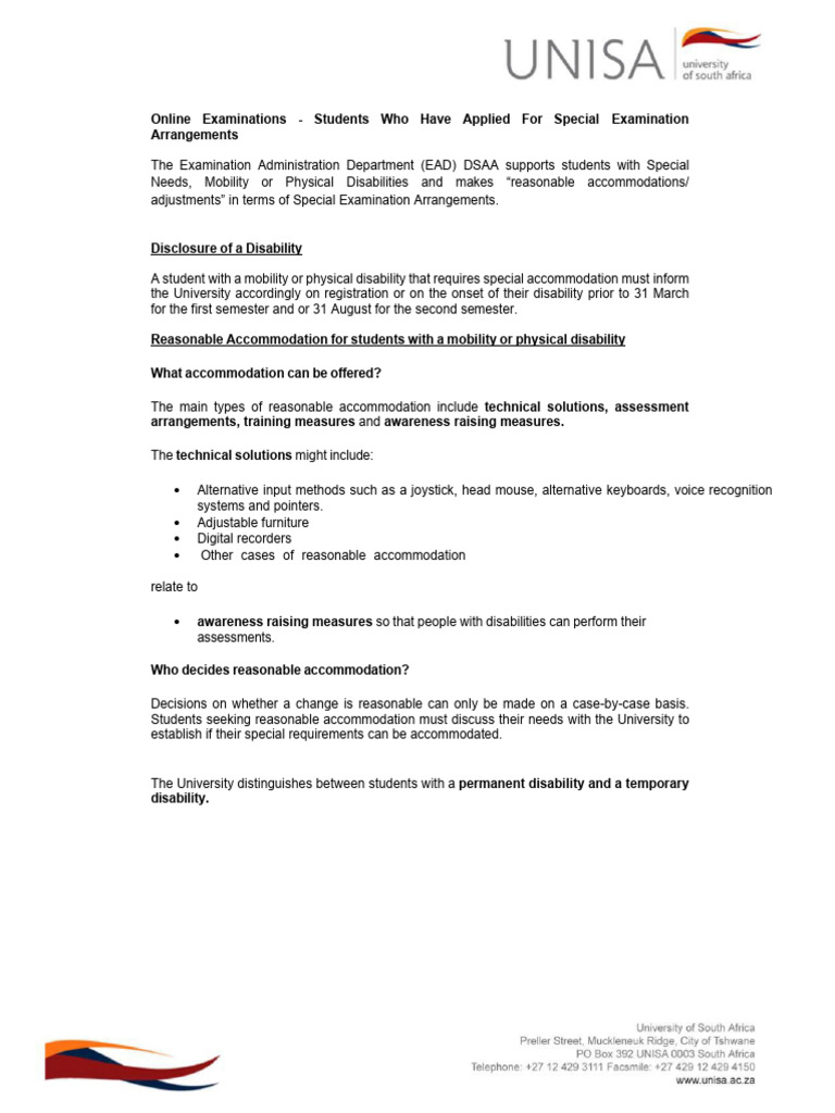 Special Exam Arrangements for Disabled Students | PDF | Disability ...