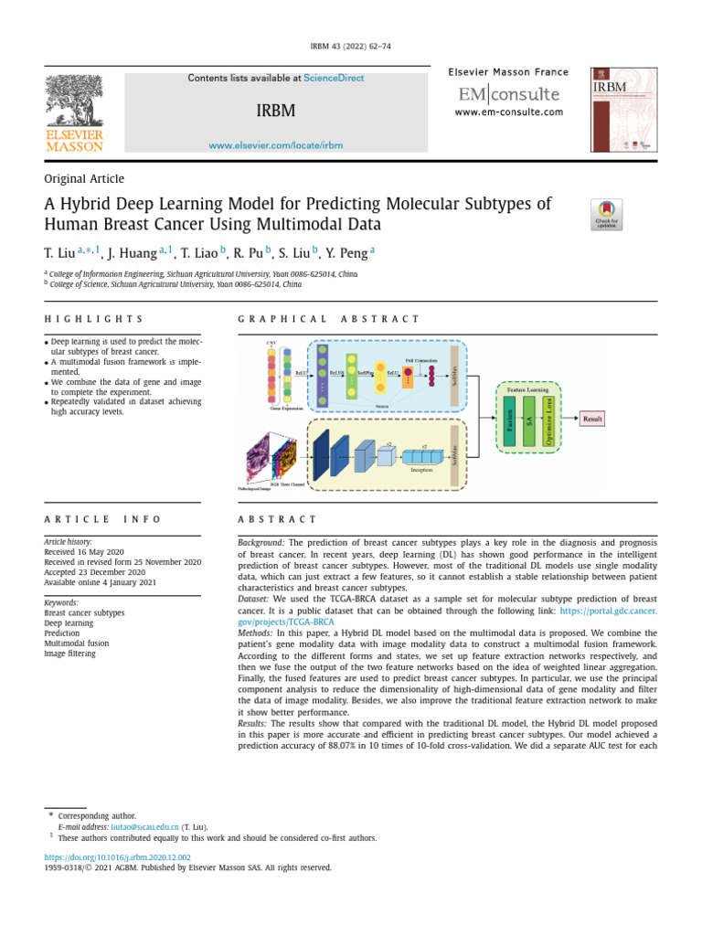 Hybrid Deep Learning for Breast Cancer Subtype Prediction | PDF ...