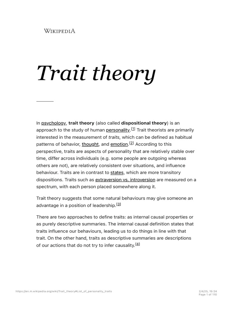 Overview of Trait Theory in Psychology | PDF | Psychology ...