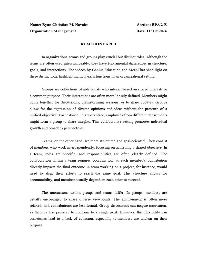 Orgman (Navales) Reaction Paper | PDF | Creativity | Collaboration