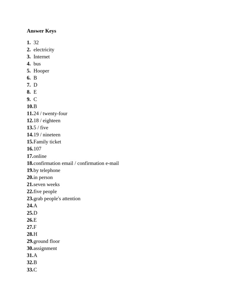 Answer Keys | PDF