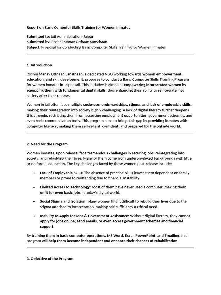 Computer Skills Training for Women Inmates | PDF | Empowerment ...