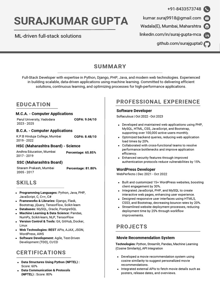 Full-Stack Developer Resume Summary | PDF | Bootstrap (Front End ...