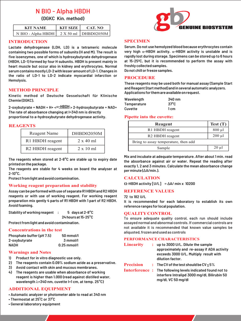 Alpha HBDH Blood Test Procedure | PDF | Lactate Dehydrogenase