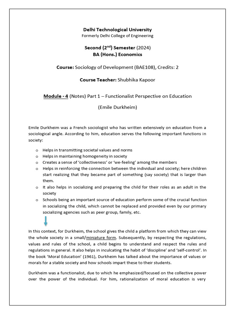 module-4 Notes on Emile Durkheim | PDF | Émile Durkheim | Sociology