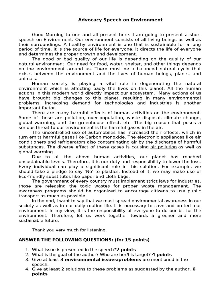 Advocacy for a Sustainable Environment | PDF | Natural Environment ...