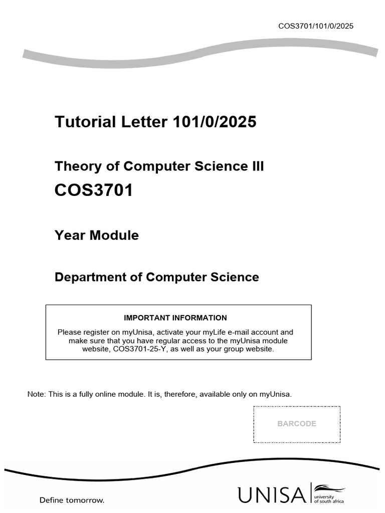 COS3701 Tutorial Letter Overview 2025 | PDF | Turnitin | Educational ...