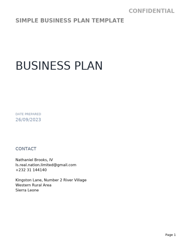 Simple Business Plan Template PDF | PDF | Marketing | Business