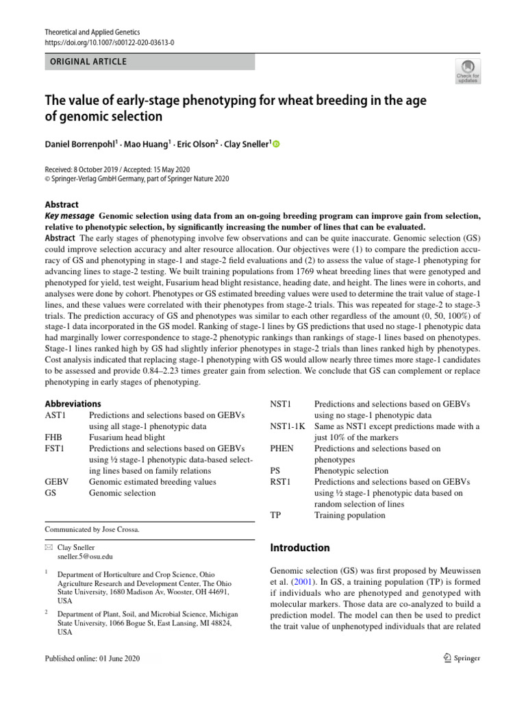 3. the Value of Early‑Stage Phenotyping for Wheat Breeding in the Age ...